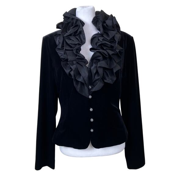 Xscape Jackets & Blazers - Xscape Sz 8 Vtg Elegant Dressy Ruffle Neck Fitted Velvet Blazer Jacket Luxorious
